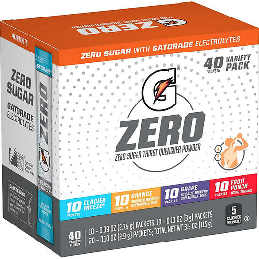 Gatorade G Zero Powder - Individual Packets Variety Pack, Assorted Flavors - (40 Packets)